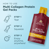 Ancient Nutrition Multi Collagen Protein Gel Pack with usage instructions on a light blue background