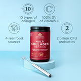 a bottle of Multi Collagen Protein Powder Unflavored 45 Servings  on a blue background