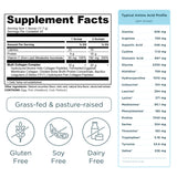 Supplement facts label with amino acid profile on a white background
