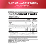 Supplement facts label for Multi Collagen Protein Gingerbread flavor on a white background with red border.