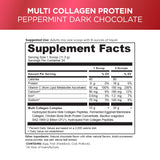 Supplement facts label for Multi Collagen Protein in Peppermint Dark Chocolate flavor.