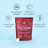 Multi Collagen Protein Powder Unflavored 100 Servings on a blue background