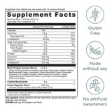 Supplement facts label with nutritional information and allergen statements on a white background