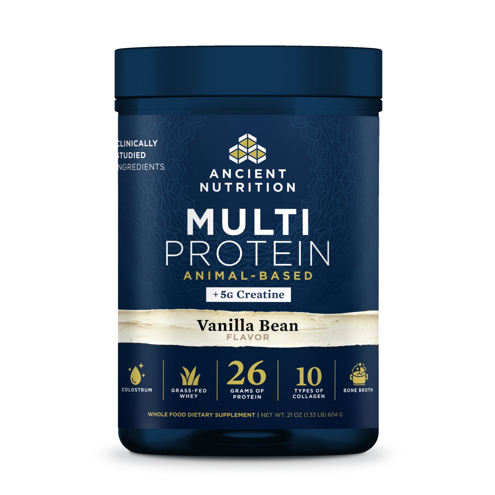 Ancient Nutrition Multi Protein Vanilla Bean flavor container on a white background