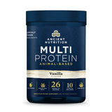 Ancient Nutrition Multi Protein container with vanilla flavor on a white background