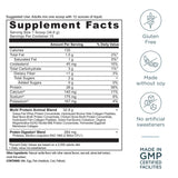 Supplement facts label with nutritional information and certification icons on a white background