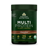 Green container of Ancient Nutrition Multi Protein Plant-Based supplement on a white background
