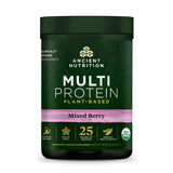Ancient Nutrition Multi Protein plant-based mixed berry flavor supplement container on a white background
