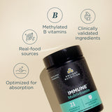 Ancient Nutrition Immune Multivitamin supplement container with features listed on a beige background