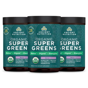 3 bottles Organic SuperGreens Powder Berry Flavor