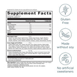 Supplement facts label with nutritional information and allergen statements on a white background