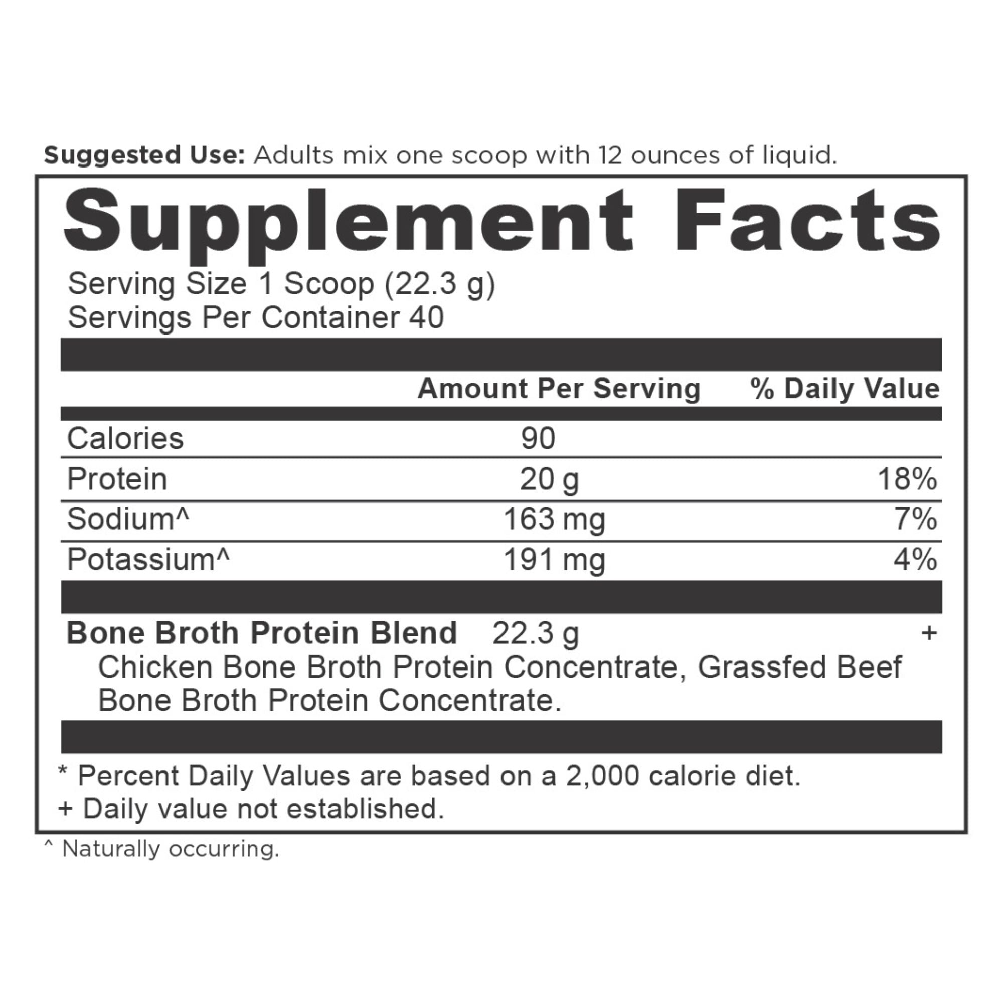 Bone Broth Protein Powder Pure (40 Servings) supplement label
