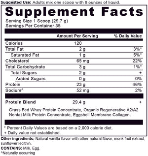 Whey Protein Powder Vanilla (35 Servings) Supplement label