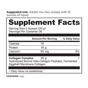 Collagen Peptides Protein Powder Unflavored (36 Servings) supplement label
