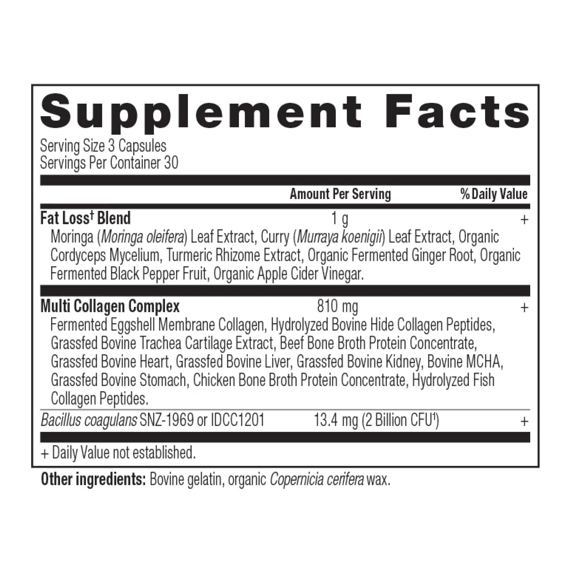 Multi Collagen Advanced Lean Capsules supplement label