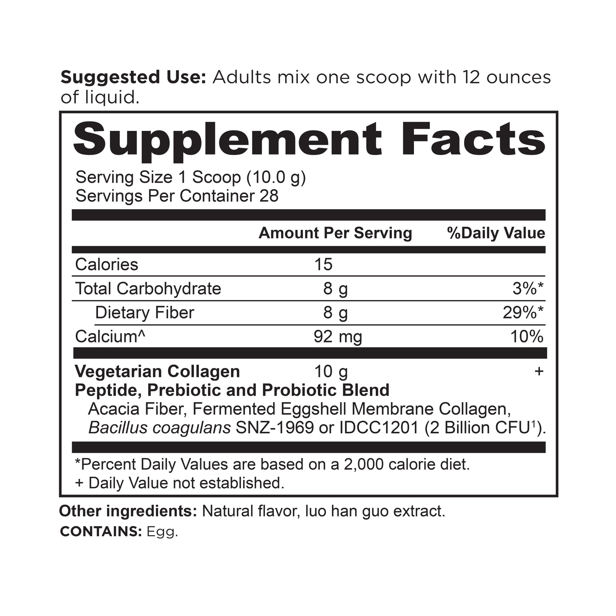 Vegetarian Collagen Peptides Powder (28 Servings) supplement label