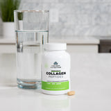 Vegetarian Collagen Peptides Tablets (30 Tablets) next to a glass of water