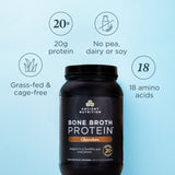 a bottle of Bone Broth Protein Powder Chocolate (40 Servings) on a light blue background