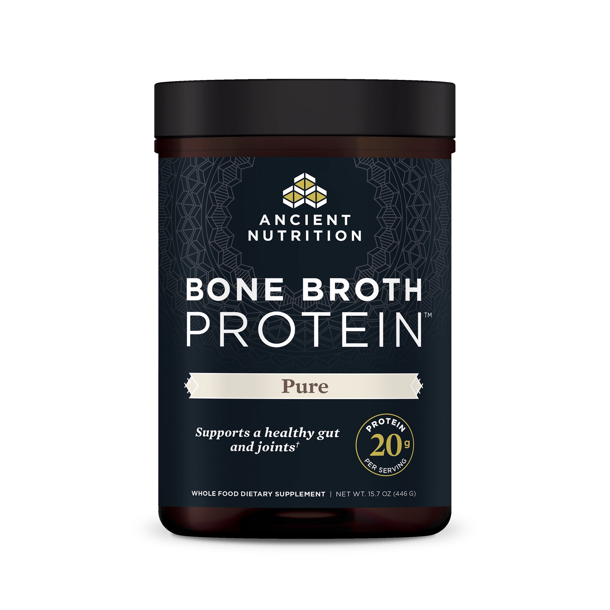Bone Broth Protein Powder Pure (20 Servings) front of bottle