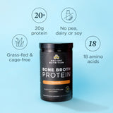 a bottle of Bone Broth Protein Powder Turmeric (20 Servings) on a blue background