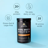 a bottle of Bone Broth Protein Powder Turmeric (20 Servings) on a blue background