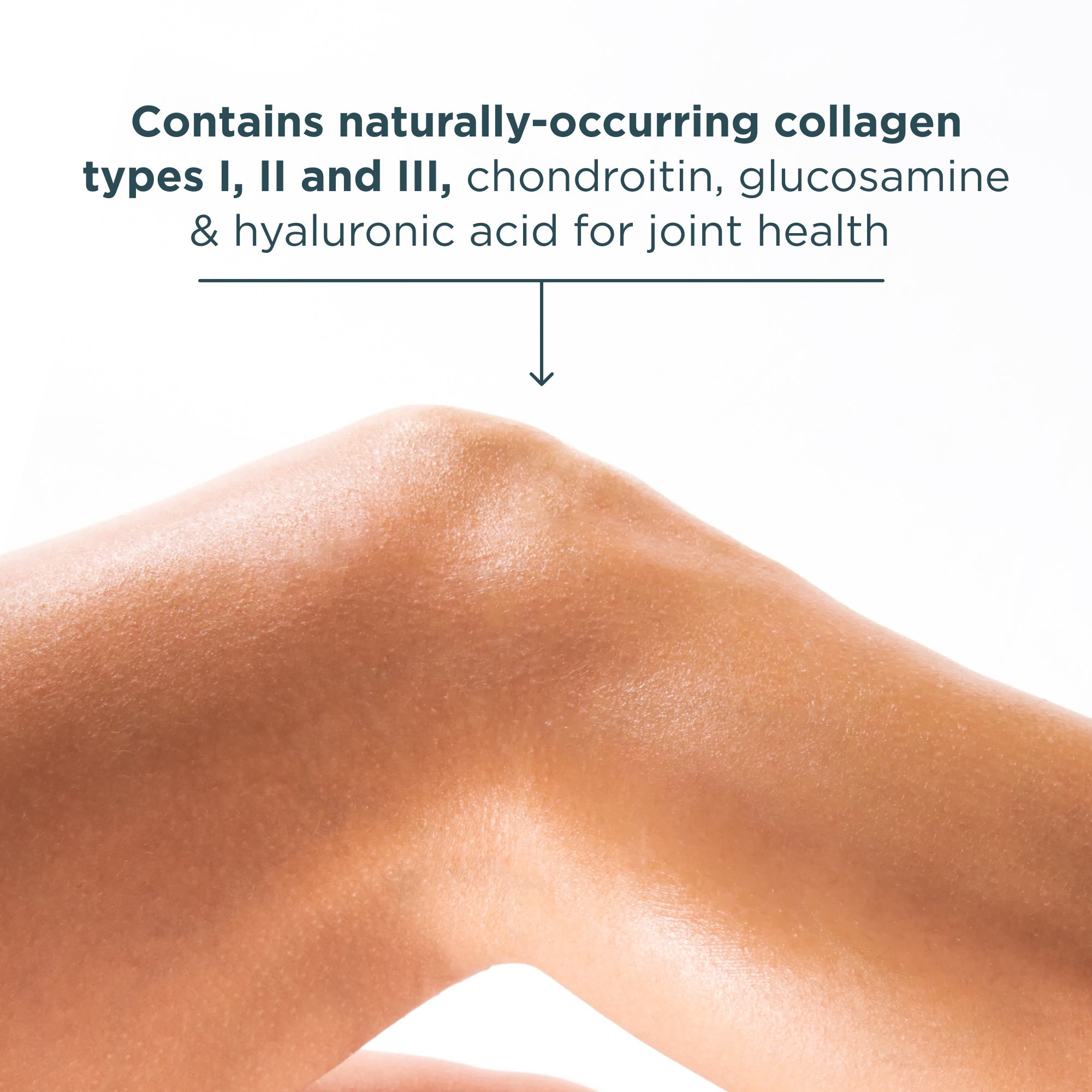 Contains naturally-occurring collagen types I, II and III, chondroitin, glucosamine, & hyaluronic acid for joint health