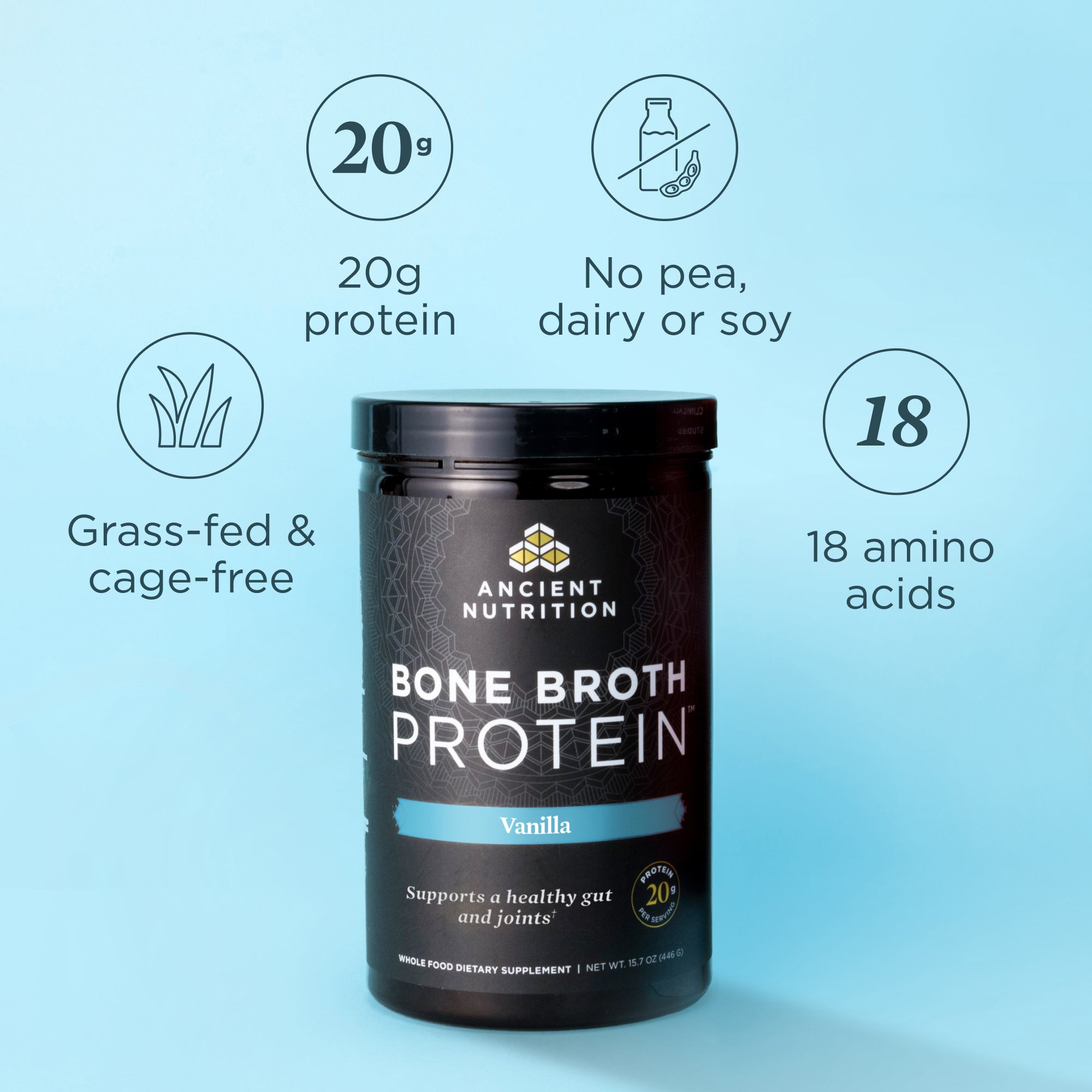 Bone Broth Protein Powder Vanilla (20 Servings) benefits