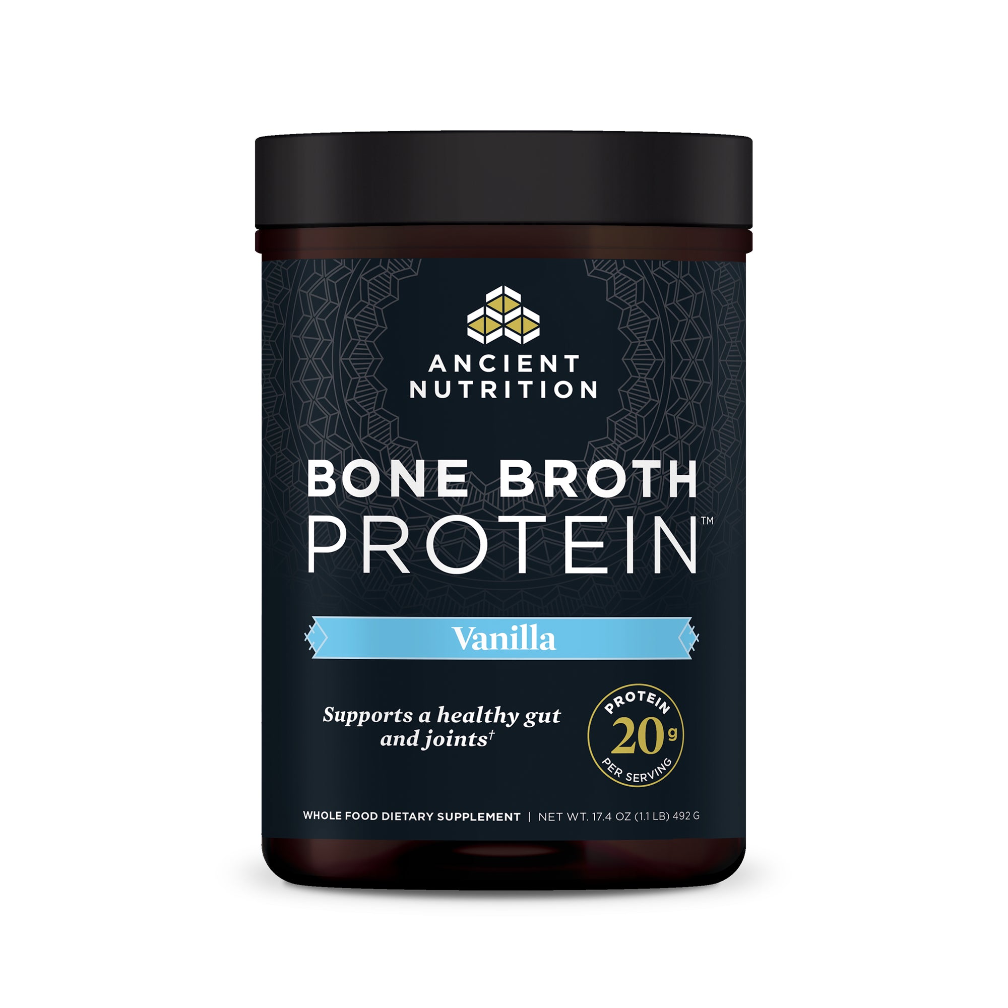 Bone Broth Protein Powder Vanilla (20 Servings) front of bottle