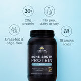 a bottle of Bone Broth Protein Powder Vanilla (40 Servings) on a blue background