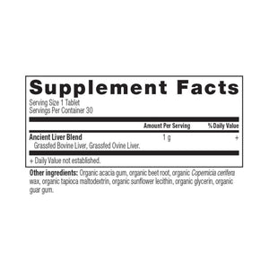 Grass-Fed Liver Once Daily Tablets supplement label