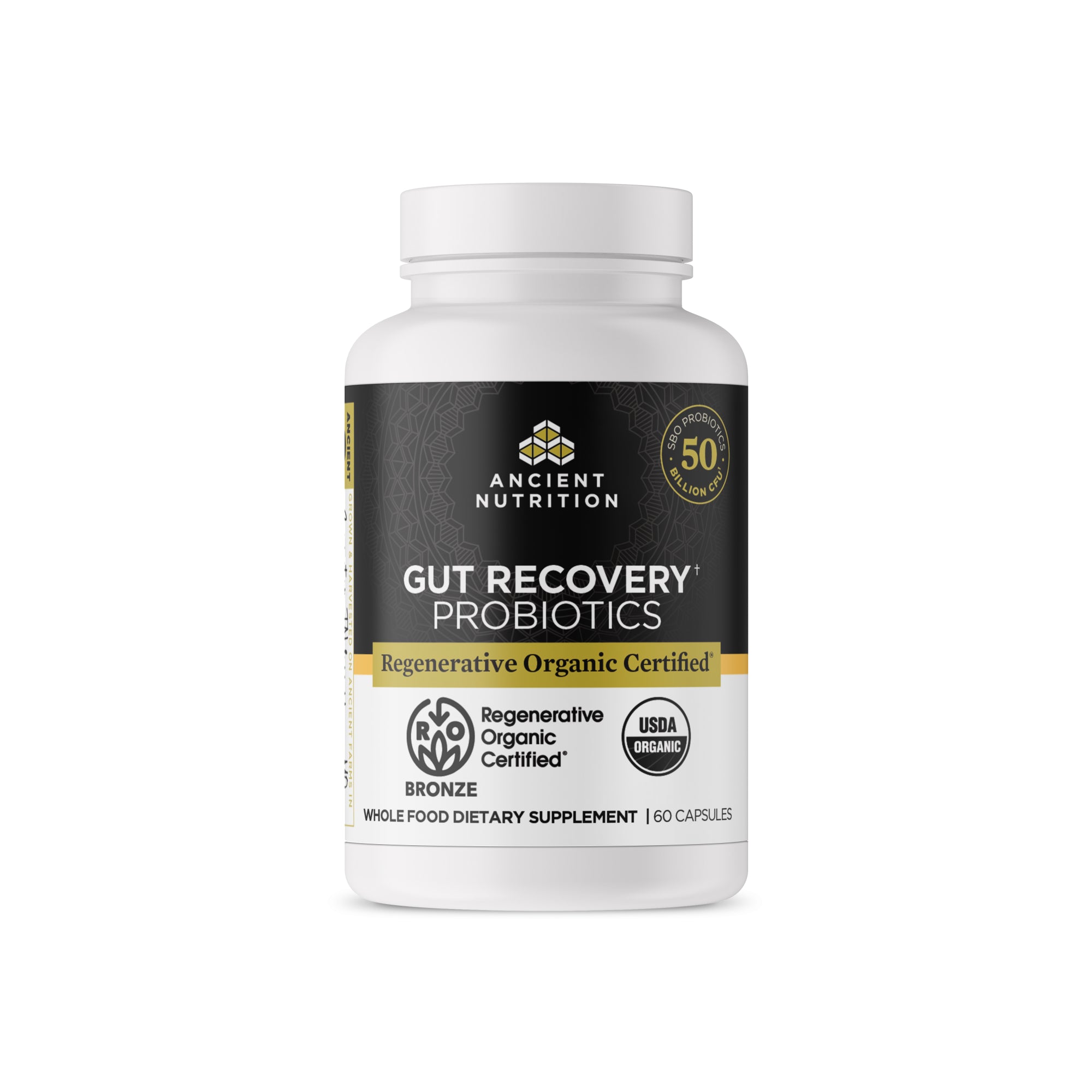 Regenerative Organic Certified™ Gut Recovery Probiotics front of bottle
