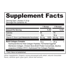 multi collagen protein chocolate supplement label