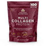 Maroon package of Ancient Nutrition Multi Collagen Protein on a white background