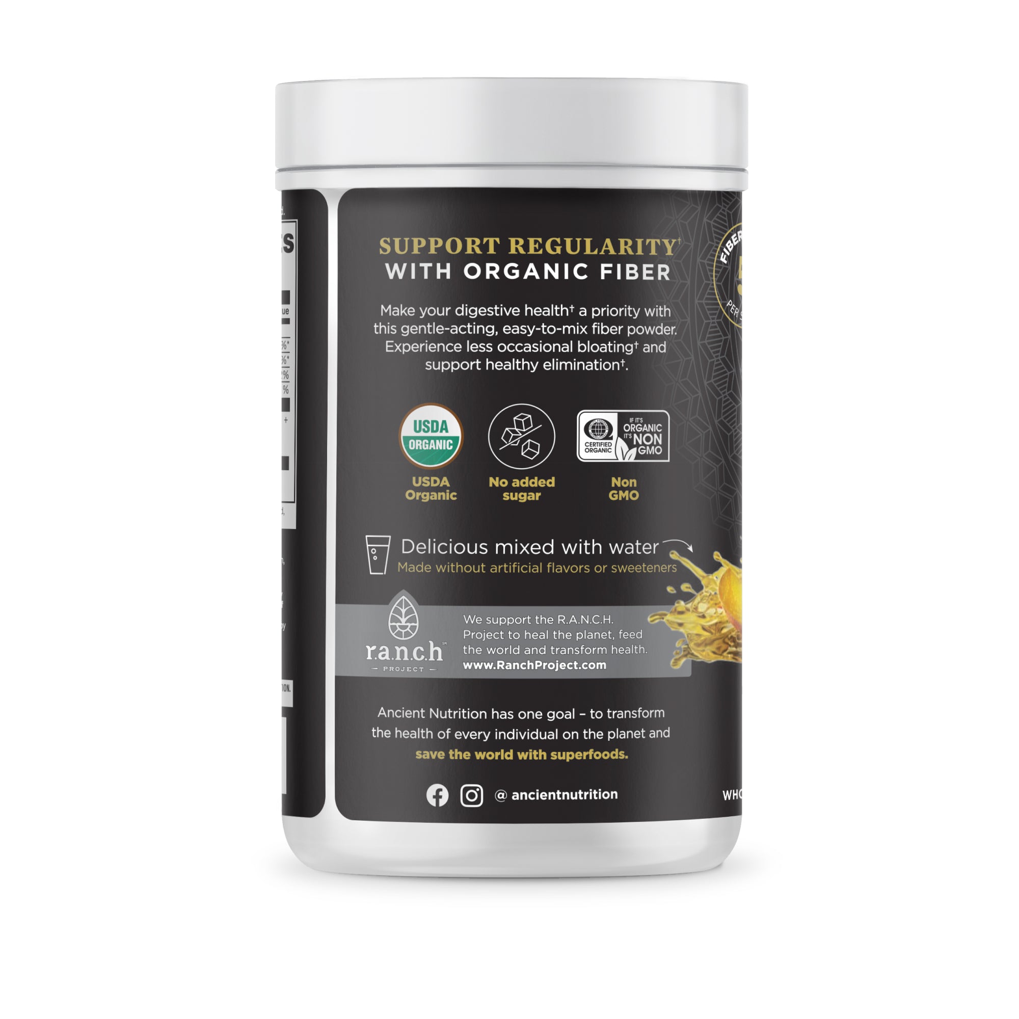 Organic Fiber Powder Pineapple Mango Flavor (60 Servings) back of bottle