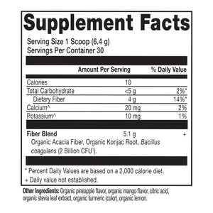 Organic Fiber Powder Pineapple Mango Flavor  supplement label