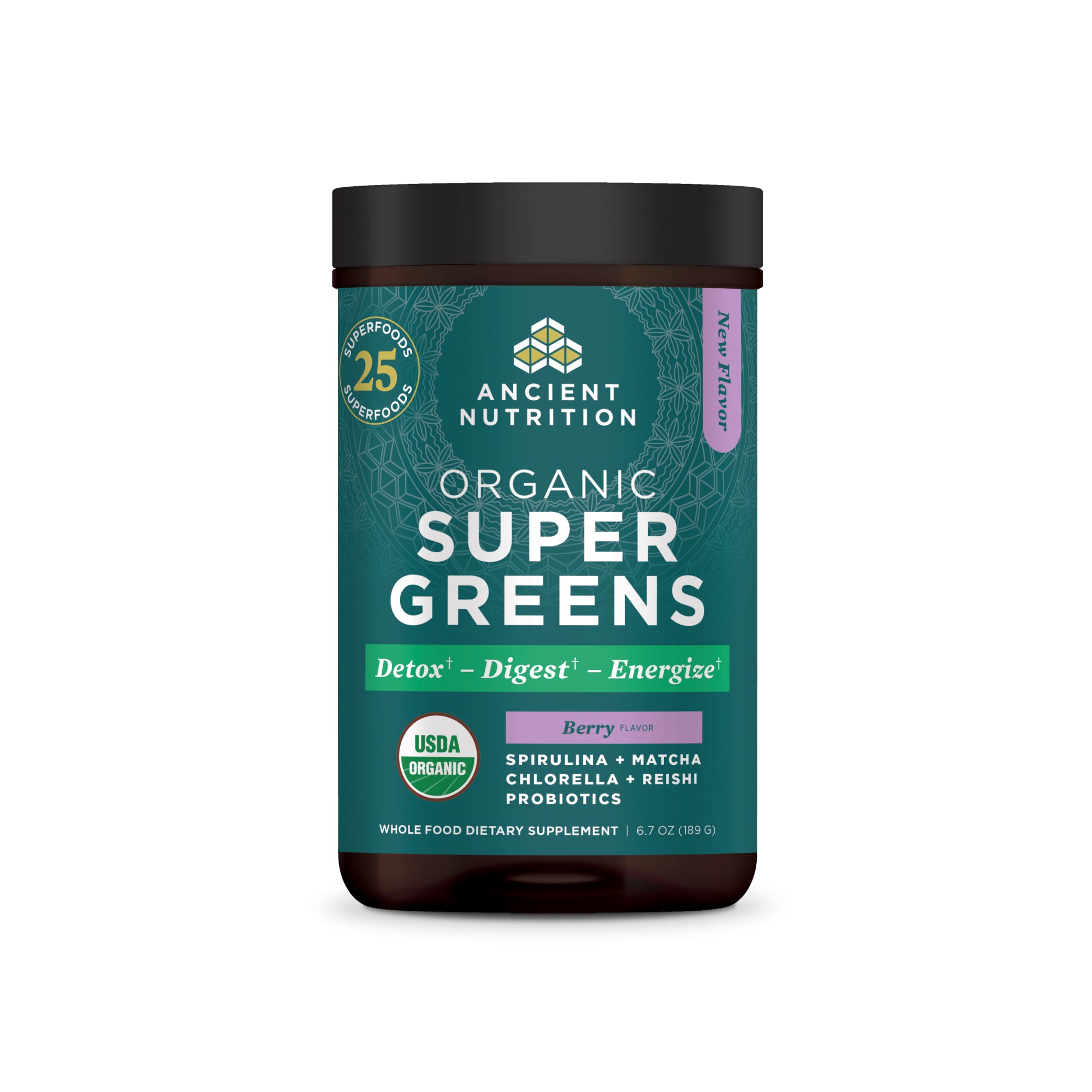 Organic SuperGreens Powder Berry Flavor (25 Servings)