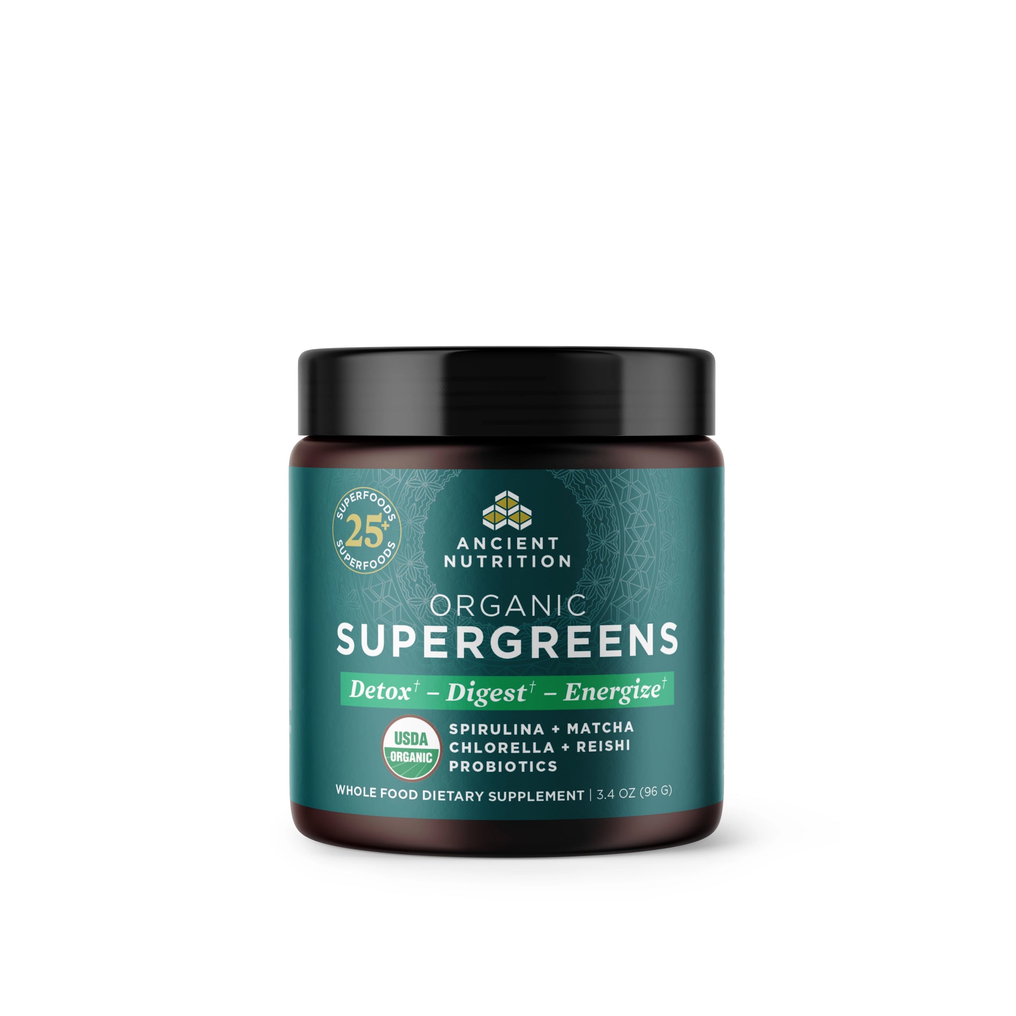Organic SuperGreens Powder Greens Flavor (12 Servings) supplement label