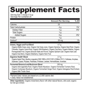 Organic SuperGreens Powder Berry Flavor (25 Servings) supplement label