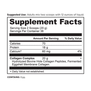 Collagen Peptides Protein Powder Unflavored 38 Servings supplement label