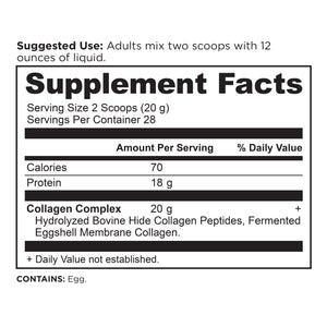 Collagen Peptides Protein Powder Unflavored 28 Servings supplement label
