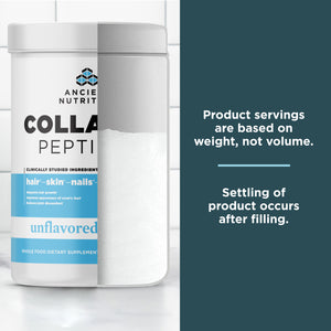 a bottle of Collagen Peptides Protein Powder Unflavored 38 Servings 3/4 full