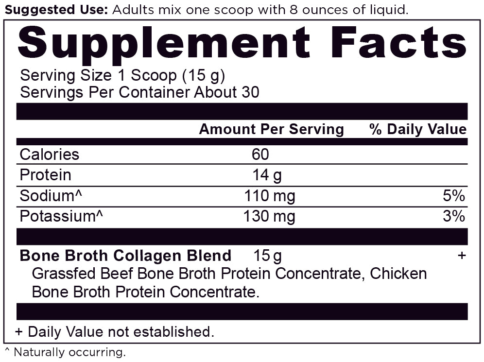 Bone Broth Collagen Pure Supplement Facts Panel 