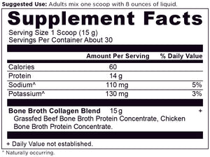 Bone Broth Collagen Pure Supplement Facts Panel 