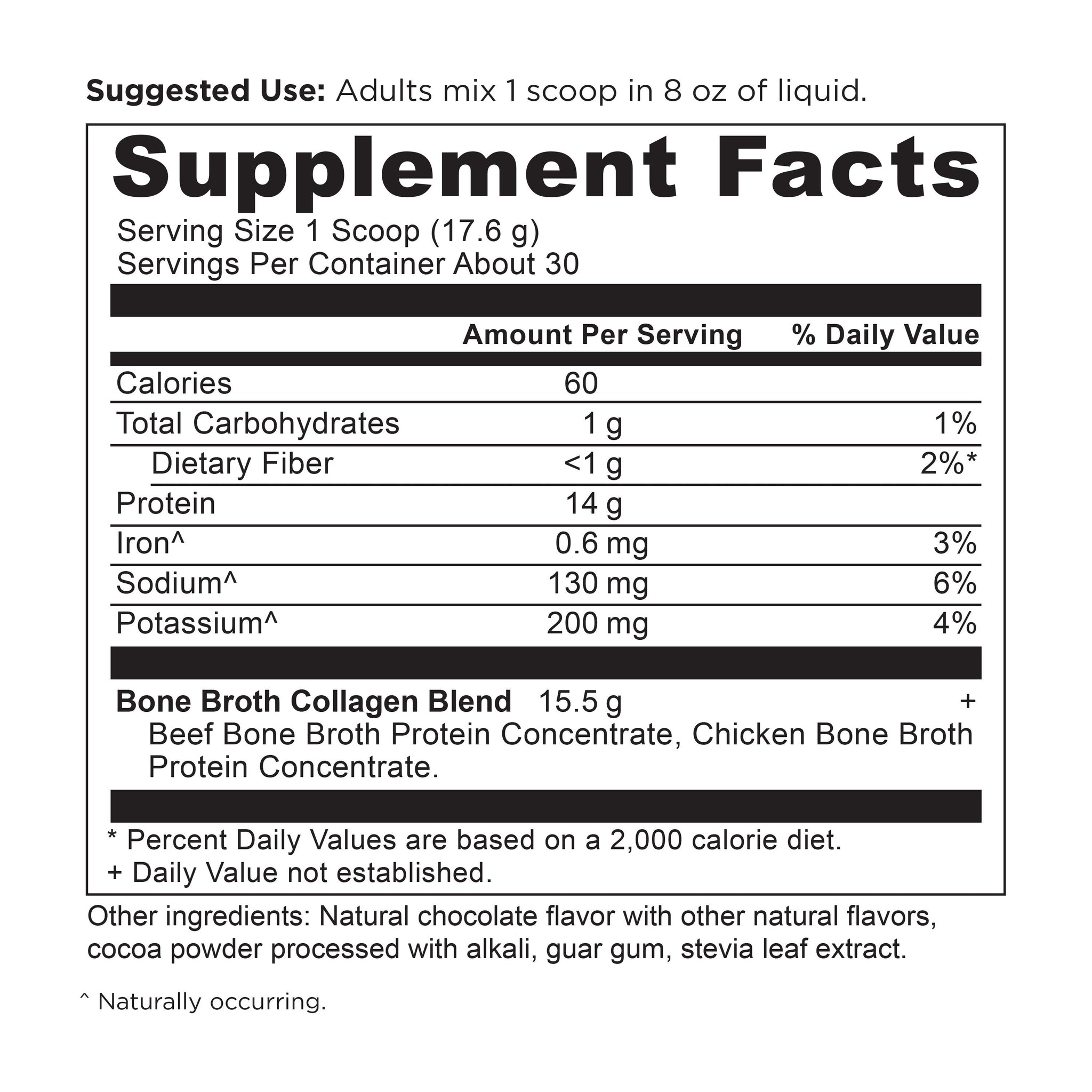 Bone Broth Collagen Protein Powder Chocolate supplement label
