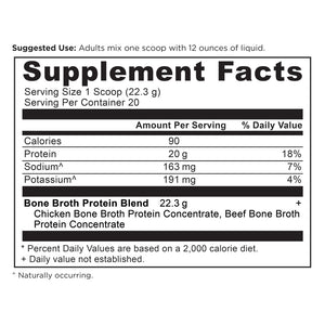 Bone Broth Protein Powder Pure (20 Servings) supplement label 
