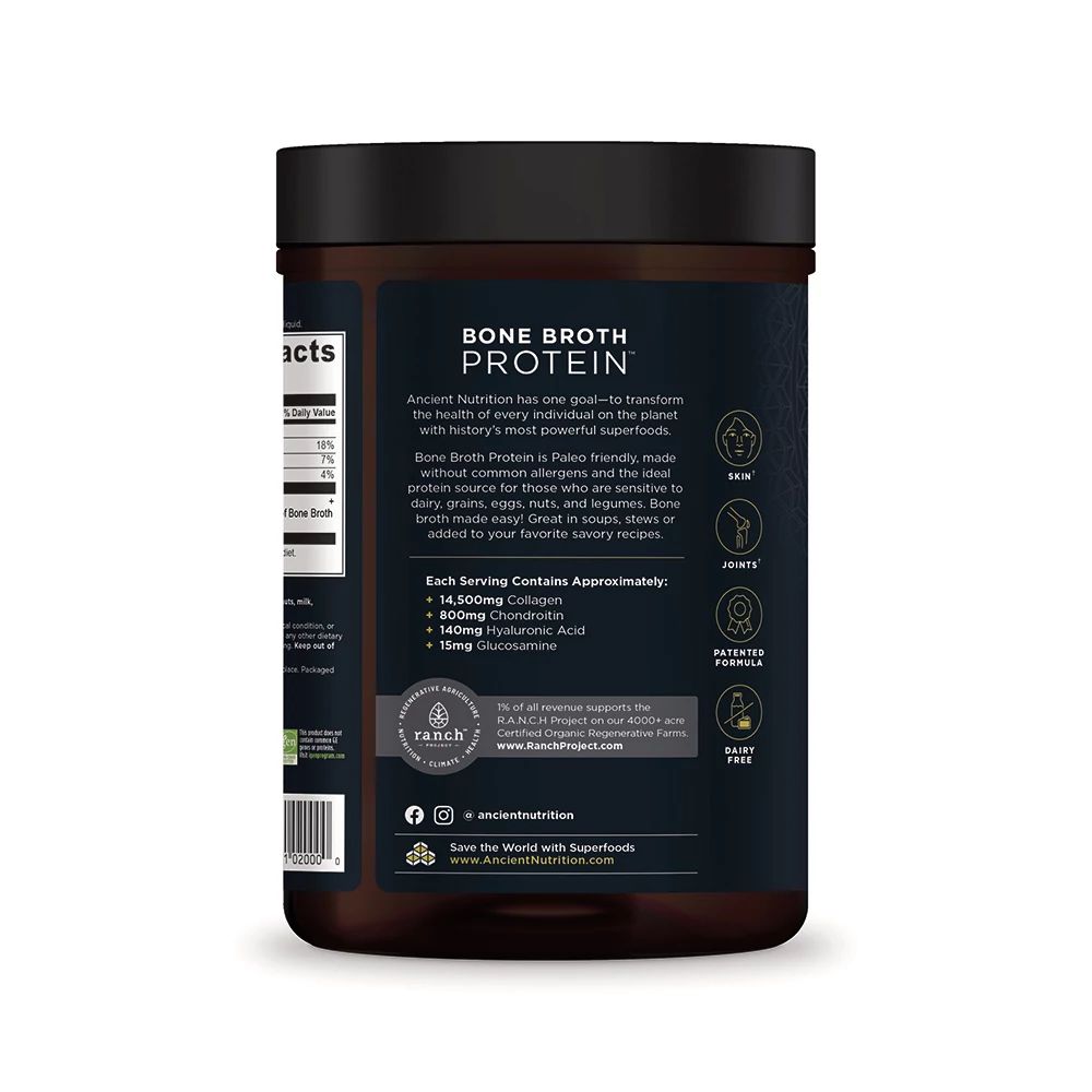 Bone Broth Protein Powder Pure back of bottle image