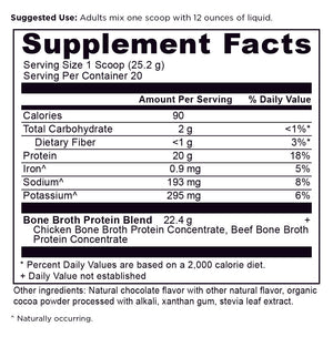 Bone Broth Protein Powder Chocolate (20 Servings) supplement label