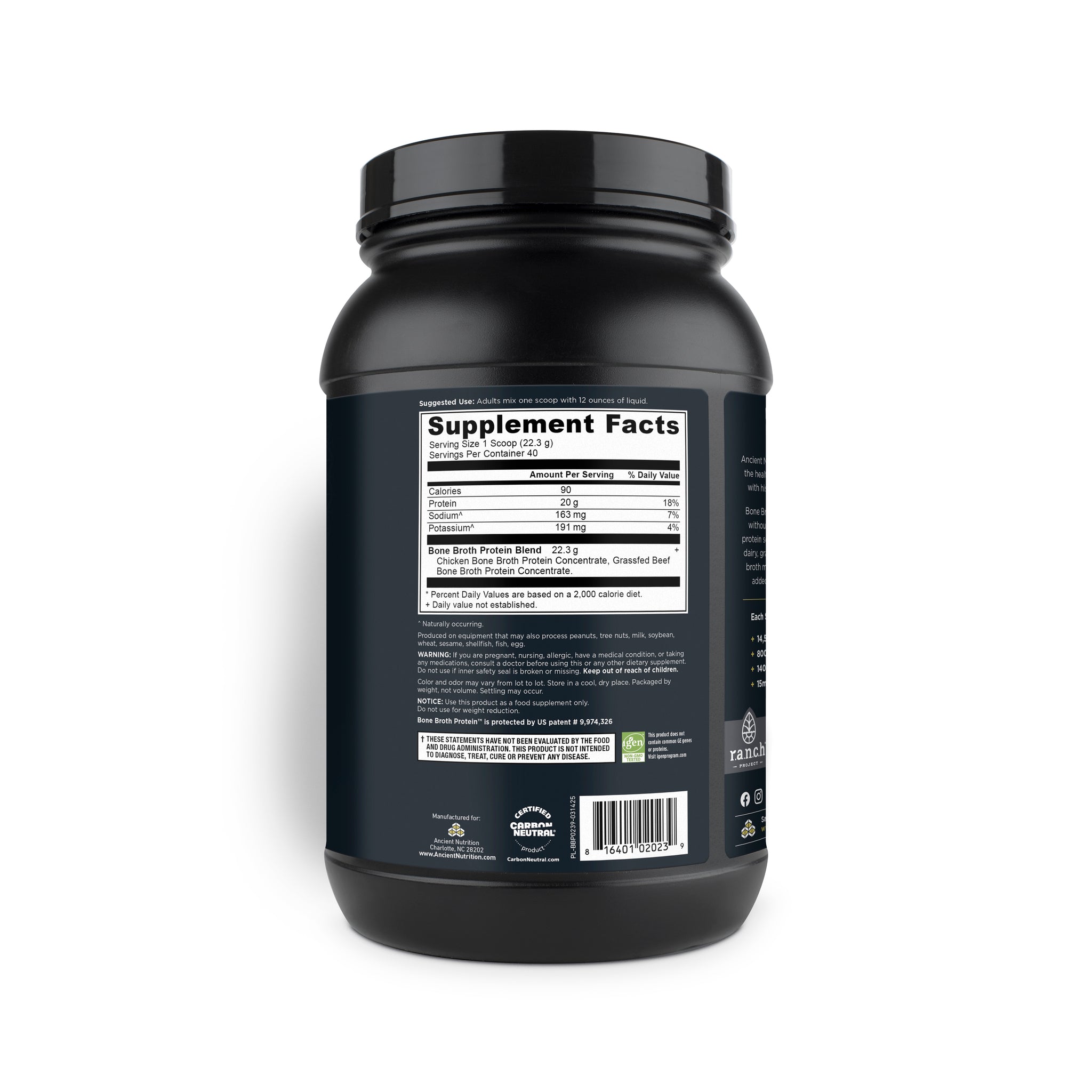 Bone Broth Protein Powder Pure back of bottle