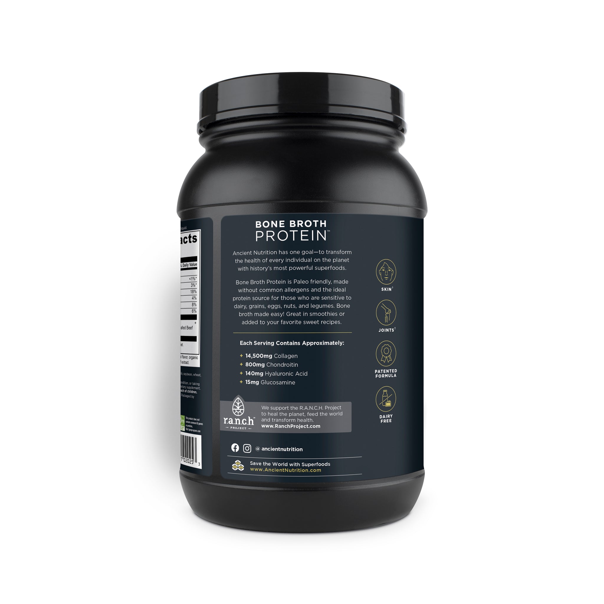 Bone Broth Protein Powder 40 serving back of bottle