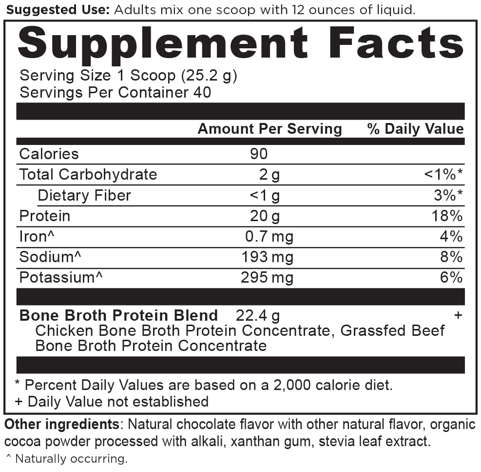 Bone Broth Protein Powder 40 serving Supplement Facts Panel 